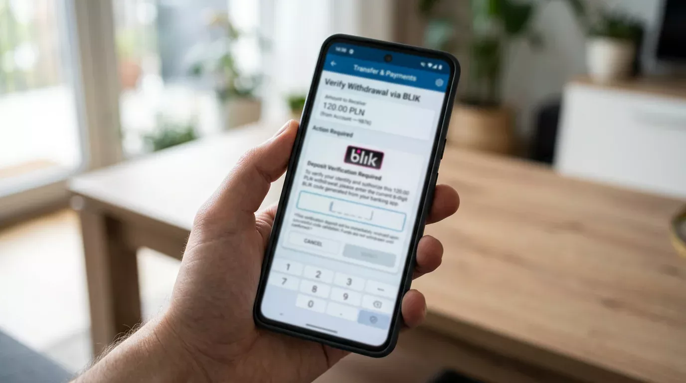 Etap weryfikacji wpłatą BLIK przed wypłatą wygranej z bonusu bez depozytu