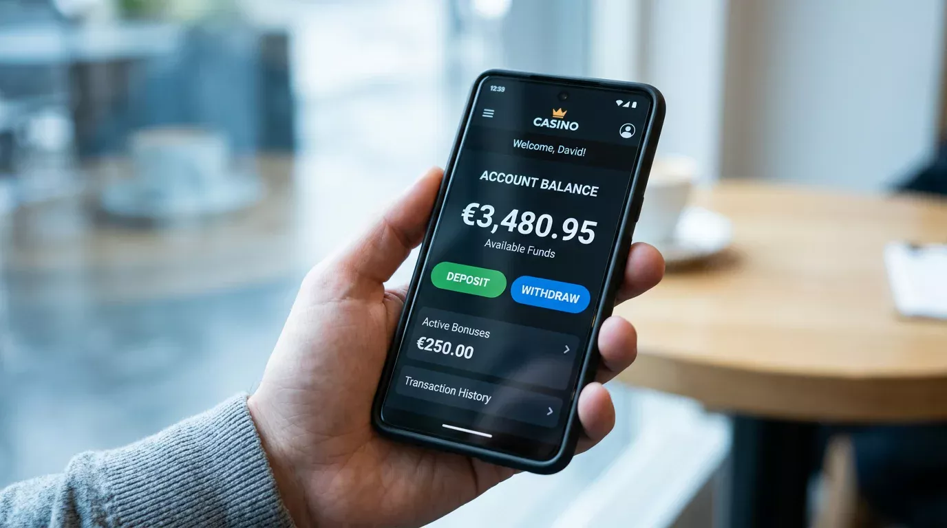 Ekran kasyna online z saldem konta wyrażonym w euro