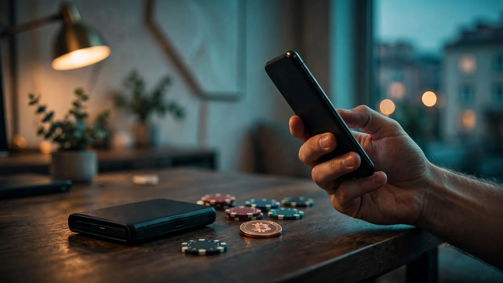 Portfel kryptowalutowy i smartfon na biurku z żetonem Bitcoin Cash.