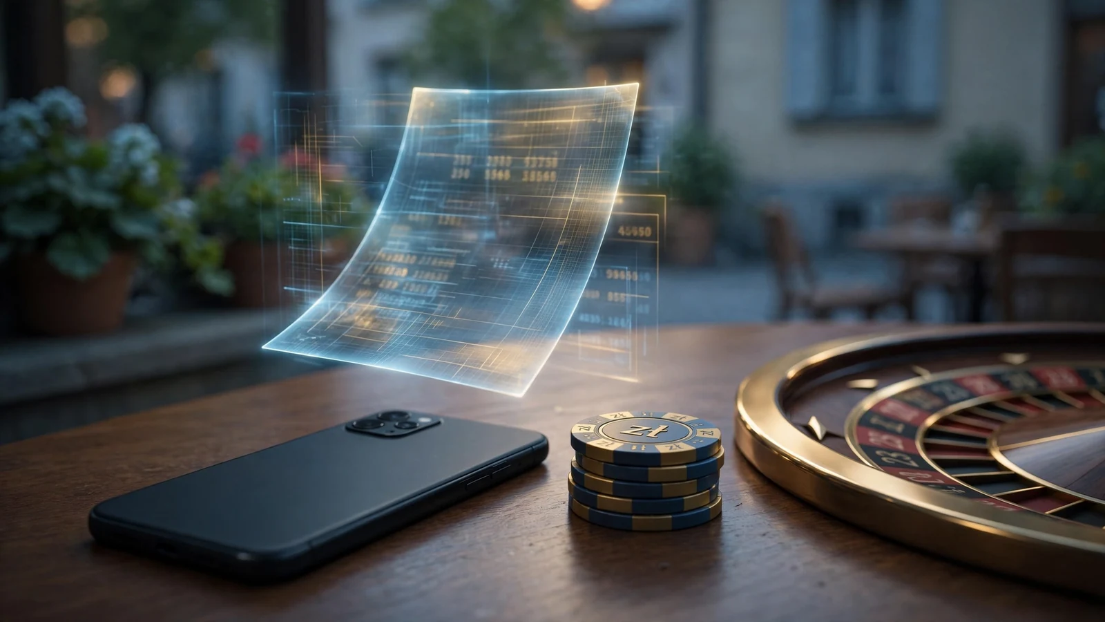 Smartfon na stole z żetonami i formularzem podatkowym PIT
