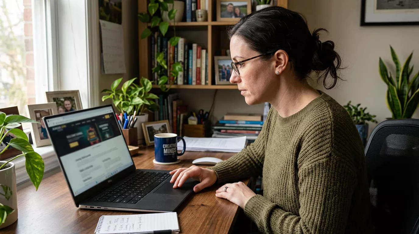 Osoba weryfikująca wiarygodność nowego kasyna na laptopie