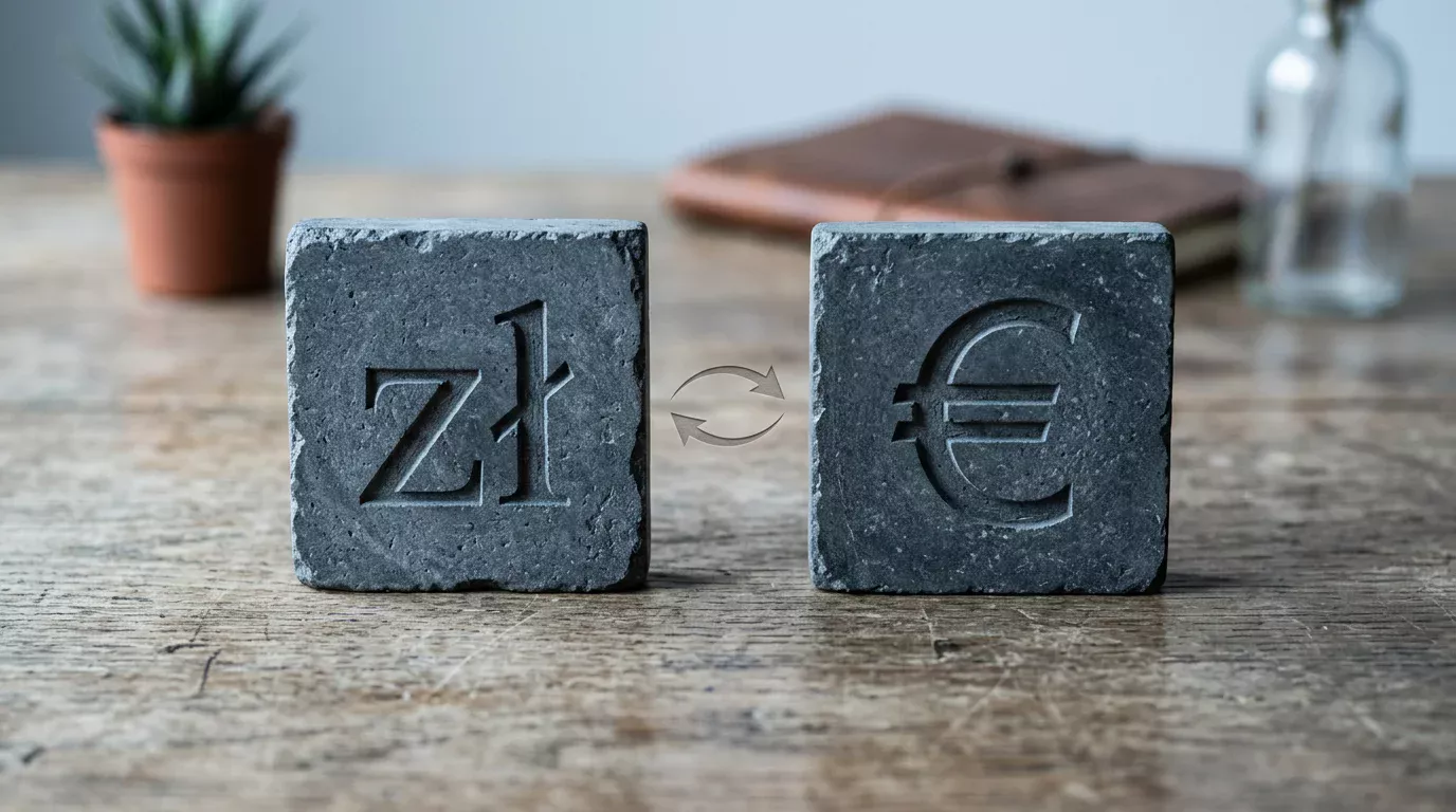 Symboliczne znaki złotówki i euro ilustrujące spread walutowy przy płatności BLIK