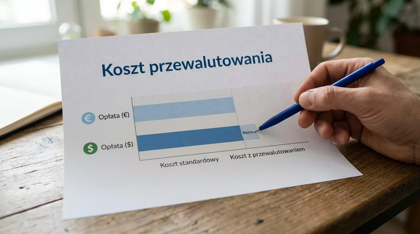 Dokument z porównaniem kosztu przewalutowania i spreadu przy wpłacie BLIK w walucie obcej