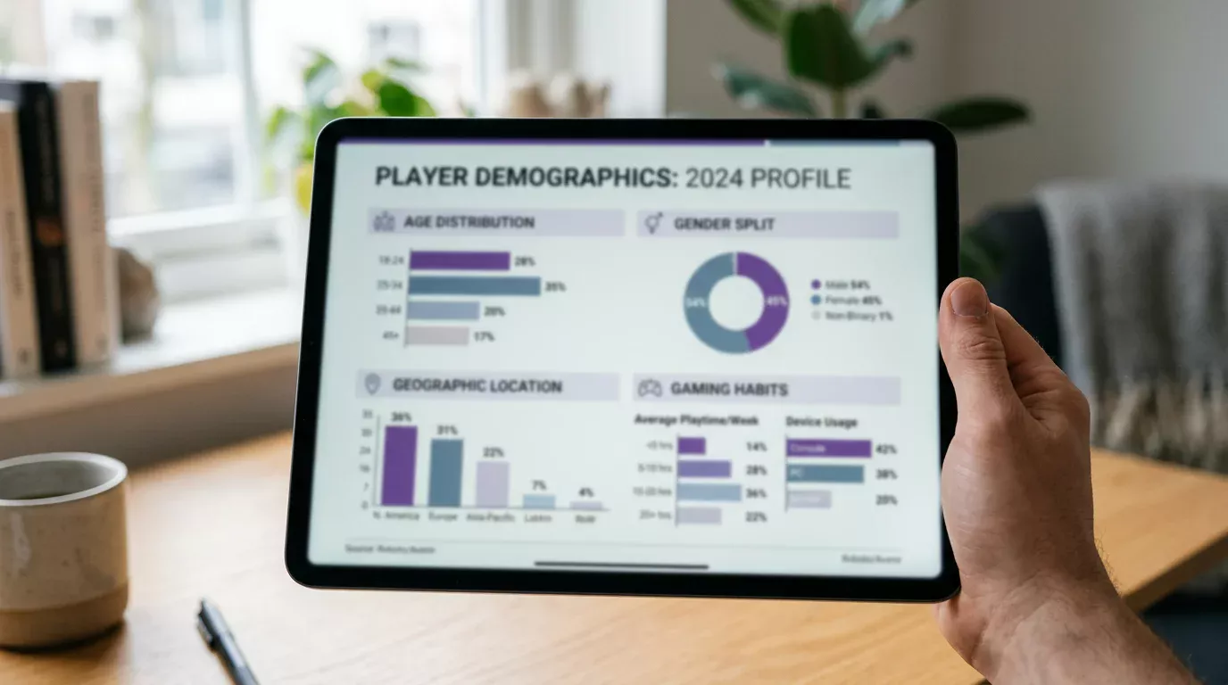 Czysta wizualizacja danych demograficznych ilustrująca profil polskiego gracza online