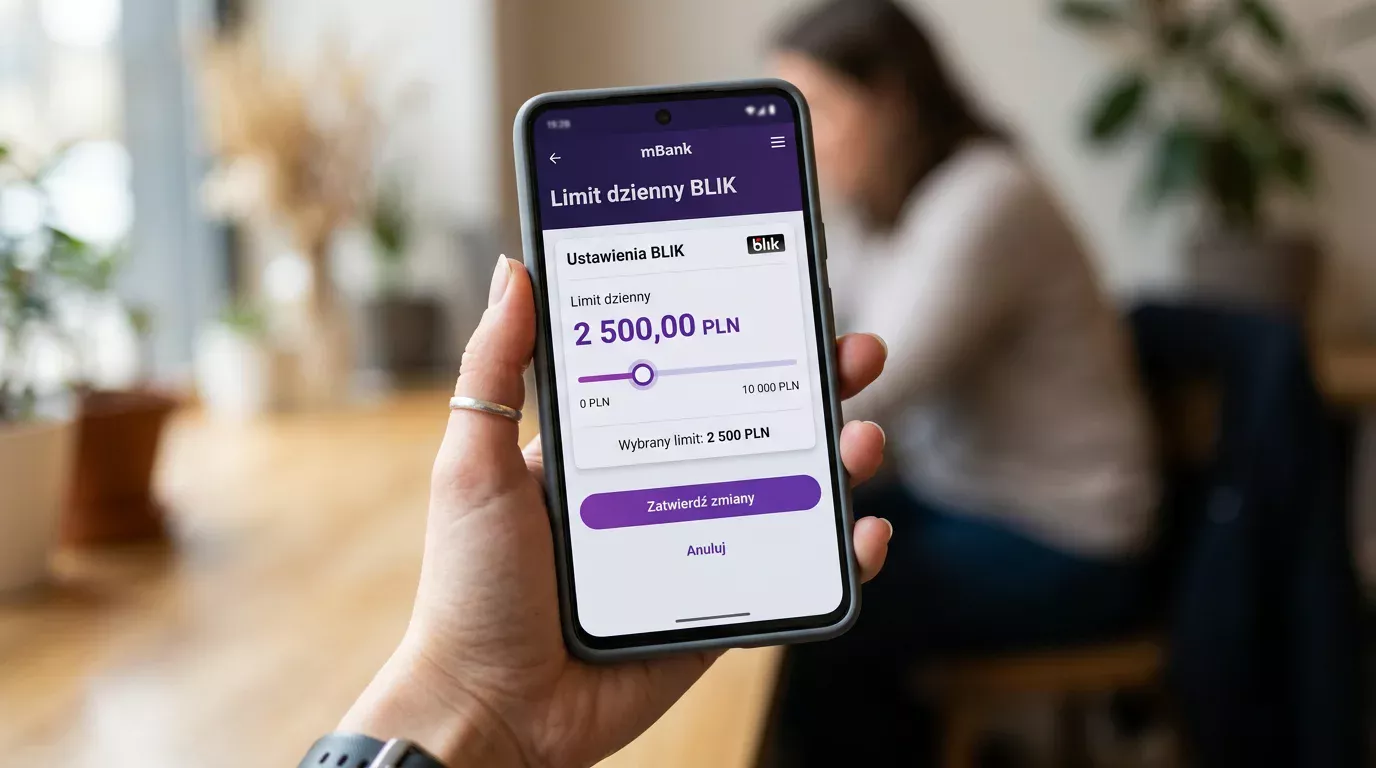 Ekran ustawień dziennego limitu transakcji BLIK w aplikacji bankowej na smartfonie