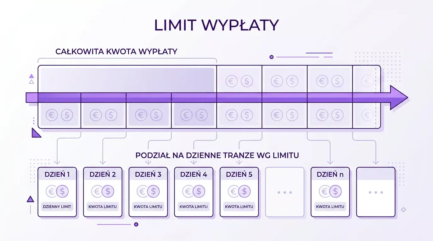 Wykres pokazujący wygraną dzieloną na mniejsze porcje przez dzienny limit wypłaty w kasynie
