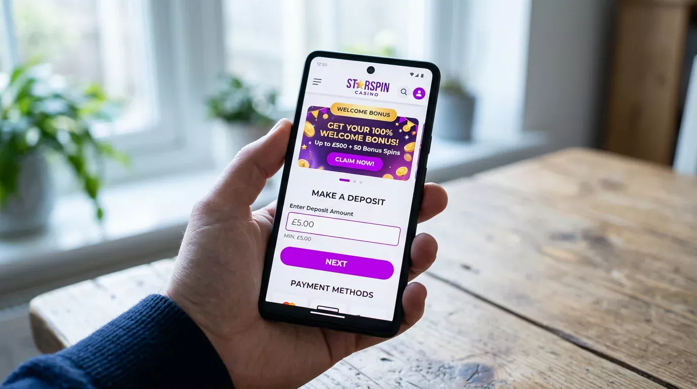 Symbol bonusu powitalnego obok niskiej kwoty depozytu na ekranie telefonu