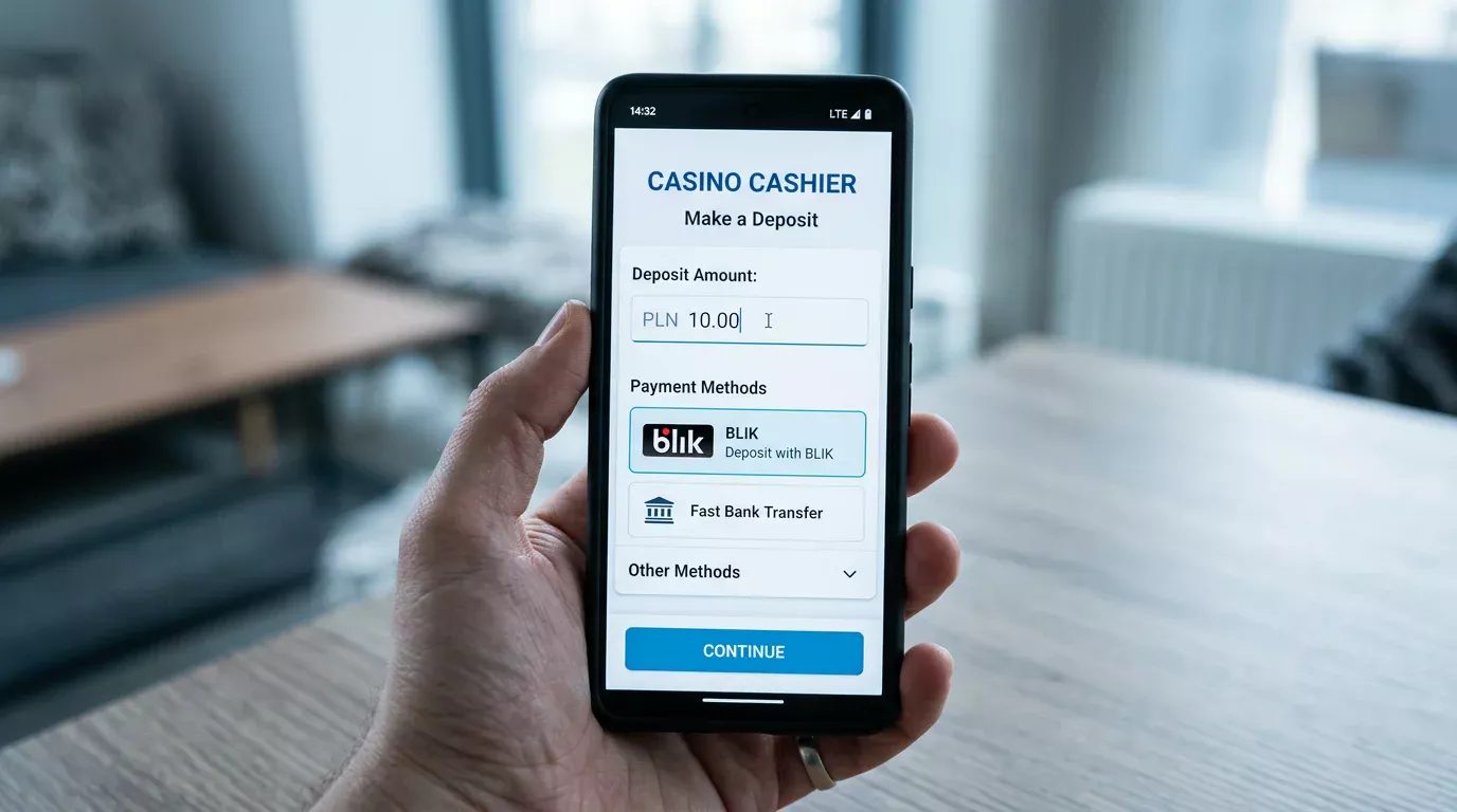 Pole minimalnej kwoty depozytu BLIK na ekranie kasjera w kasynie online