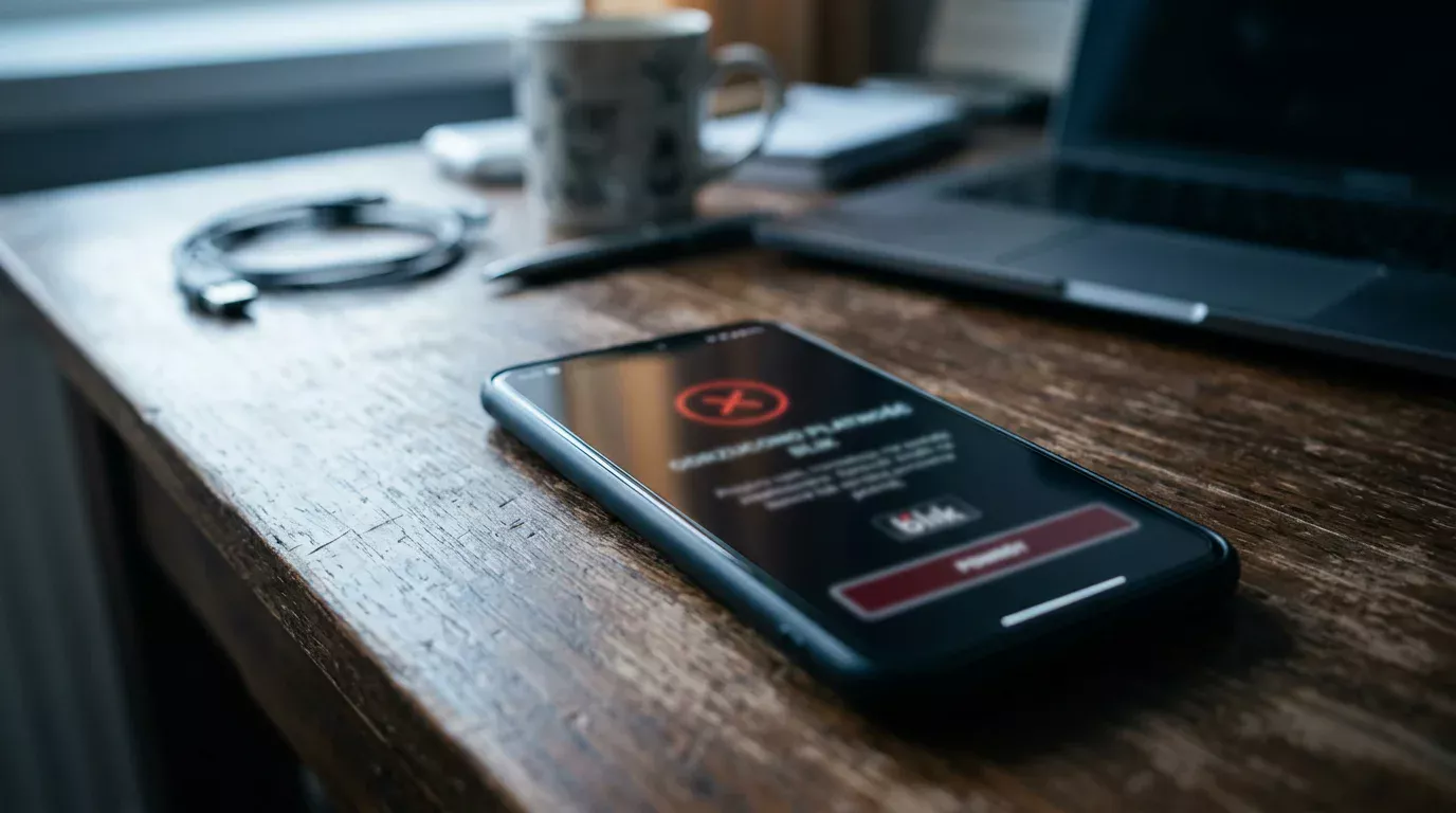 Ekran telefonu z komunikatem o odrzuconej płatności BLIK i krokami diagnostycznymi