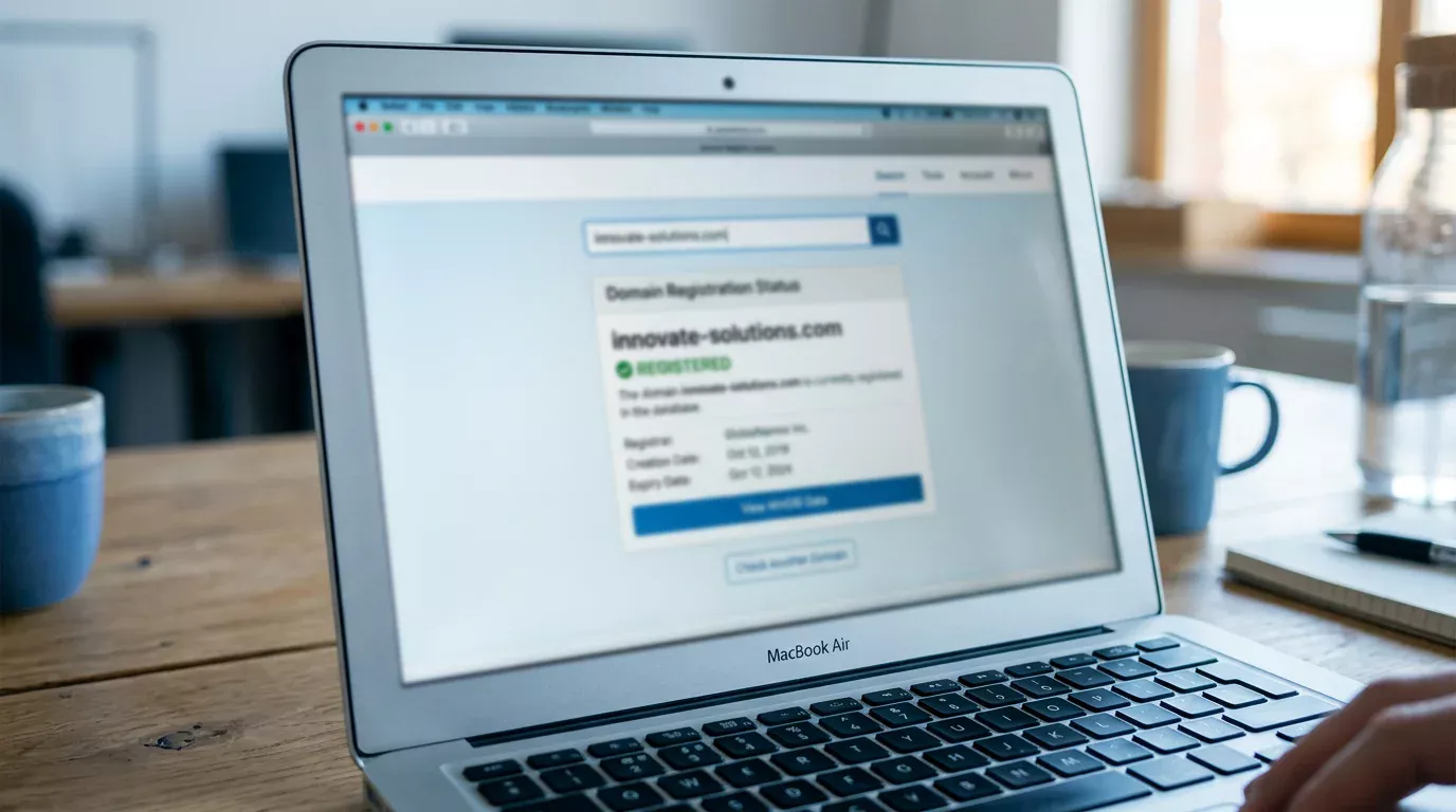 Wynik sprawdzenia domeny w rejestrze pokazujący status wpisu